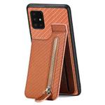 For Samsung Galaxy A51 5G Carbon Fiber Vertical Flip Zipper Phone Case(Brown)