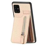 For Samsung Galaxy A51 5G Carbon Fiber Vertical Flip Zipper Phone Case(Khaki)