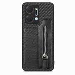 For Honor X7A Carbon Fiber Horizontal Flip Zipper Wallet Phone Case(Black)