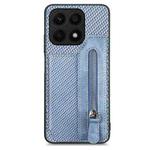 For Honor X8A Carbon Fiber Horizontal Flip Zipper Wallet Phone Case(Blue)