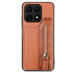 For Honor X8A Carbon Fiber Horizontal Flip Zipper Wallet Phone Case(Brown)