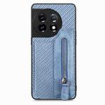 For OnePlus 11 Carbon Fiber Horizontal Flip Zipper Wallet Phone Case(Blue)