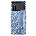 For Xiaomi Poco X4 Pro 5G Carbon Fiber Horizontal Flip Zipper Wallet Phone Case(Blue)