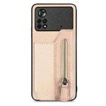For Xiaomi Poco X4 Pro 5G Carbon Fiber Horizontal Flip Zipper Wallet Phone Case(Khaki)
