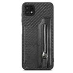 For Samsung Galaxy A22 5G Carbon Fiber Horizontal Flip Zipper Wallet Phone Case(Black)
