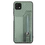 For Samsung Galaxy A22 5G Carbon Fiber Horizontal Flip Zipper Wallet Phone Case(Green)