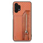 For Samsung Galaxy A32 5G Carbon Fiber Horizontal Flip Zipper Wallet Phone Case(Brown)
