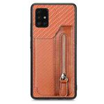 For Samsung Galaxy A51 5G Carbon Fiber Horizontal Flip Zipper Wallet Phone Case(Brown)