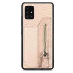 For Samsung Galaxy A51 5G Carbon Fiber Horizontal Flip Zipper Wallet Phone Case(Khaki)