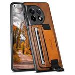 For OnePlus 11 5G Suteni H13 Card Wallet Wrist Strap Holder PU Phone Case(Brown)