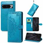 For Google Pixel 8 Pro Mandala Flower Embossed Leather Phone Case(Blue)