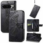 For Google Pixel 8 Pro Butterfly Love Flower Embossed Leather Phone Case(Black)