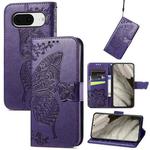 For Google Pixel 8 Butterfly Love Flower Embossed Leather Phone Case(Dark Purple)