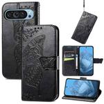 For Google Pixel 9 Butterfly Love Flower Embossed Leather Phone Case(Black)