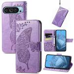 For Google Pixel 9 Butterfly Love Flower Embossed Leather Phone Case(Light Purple)