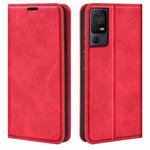 For TCL 40 SE Retro-skin  Magnetic Suction Leather Phone Case(Red)