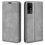 For TCL 40R Retro-skin Magnetic Suction Leather Phone Case(Grey)