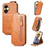 For Realme C55 Zipper Wallet Vertical Flip Leather Phone Case(Brown)