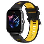 For Amazfit GTS 3 20mm Sports Two-Color Silicone Watch Band(Black+Yellow)