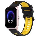 For Amazfit Pop Pro 20mm Sports Two-Color Silicone Watch Band(Black+Yellow)