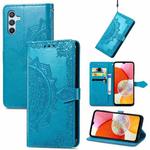 For Samsung Galaxy A14 4G Mandala Flower Embossed Leather Phone Case(Blue)