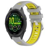 For Garmin Forerunner 265S Music 18mm Sports Two-Color Steel Buckle Silicone Watch Band(Grey+Yellow)