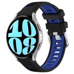 For Samsung Galaxy Watch 6 44mm 20mm Sports Two-Color Steel Buckle Silicone Watch Band(Black+Blue)
