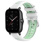 For Amazfit GTS 2E 22mm Cross Texture Two Color Silicone Steel Buckle Watch Band(White+Teal)