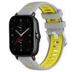 For Amazfit GTS 2E 22mm Cross Texture Two Color Silicone Steel Buckle Watch Band(Grey+Yellow)