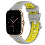 For Amazfit GTS 2 22mm Cross Texture Two Color Silicone Steel Buckle Watch Band(Grey+Yellow)