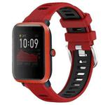 For Amazfit Bip 1S 22mm Cross Texture Two Color Silicone Steel Buckle Watch Band(Red+Black)