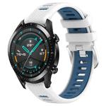For Huawei Watch GT2 42mm 20mm Sports Two-Color Steel Buckle Silicone Watch Band(White+Blue)