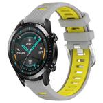 For Huawei Watch GT2 42mm 20mm Sports Two-Color Steel Buckle Silicone Watch Band(Grey+Yellow)