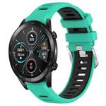 For Honor MagicWatch2 42mm 20mm Sports Two-Color Steel Buckle Silicone Watch Band(Lake Blue+Black)