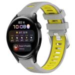 For Huawei Watch 3 22mm Sports Two-Color Steel Buckle Silicone Watch Band(Grey+Yellow)