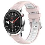 For Amazfit GTR 4 Pro 22mm Cross Texture Two Color Silicone Steel Buckle Watch Band(Pink+White)