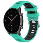 For Amazfit GTR 2e 22mm Cross Texture Two Color Silicone Steel Buckle Watch Band(Lake Blue+Black)