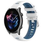 For Amazfit 3 22mm Cross Texture Two Color Silicone Steel Buckle Watch Band(White+Blue)