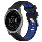 For Garmin Vivoactive4 22mm Sports Two-Color Steel Buckle Silicone Watch Band(Black+Blue)