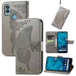 For Kyocera Android One S10 Butterfly Love Flower Embossed Leather Phone Case(Gray)