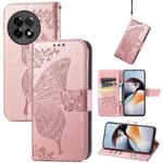 For OnePlus Ace 2 Butterfly Love Flower Embossed Leather Phone Case(Rose Gold)