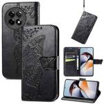 For OnePlus Ace 2 Butterfly Love Flower Embossed Leather Phone Case(Black)