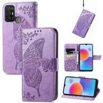 For ZTE Blade A52 Butterfly Love Flower Embossed Leather Phone Case(Lavender)