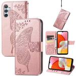 For Samsung Galaxy A14 4G Butterfly Love Flower Embossed Leather Phone Case(Rose Gold)