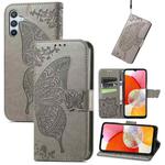 For Samsung Galaxy A14 4G Butterfly Love Flower Embossed Leather Phone Case(Gray)