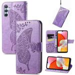 For Samsung Galaxy A14 4G Butterfly Love Flower Embossed Leather Phone Case(Lavender)