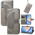 For Samsung Galaxy A34 5G Butterfly Love Flower Embossed Leather Phone Case(Gray)