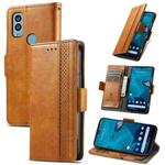 For Kyocera Android One S10 CaseNeo Splicing Dual Magnetic Buckle Leather Phone Case(Khaki)