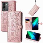 For Infinix Note 12 G96 Cat and Dog Embossed Phone Leather Phone Case(Rose Gold)