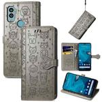 For Kyocera Android One S10 Cat and Dog Embossed Phone Leather Phone Case(Gray)